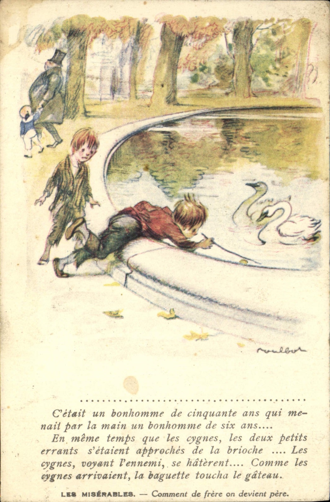 POSTAL de la VENDIMIA los cisnes pobres de Victor Hugo Victor Hugo de los wretches