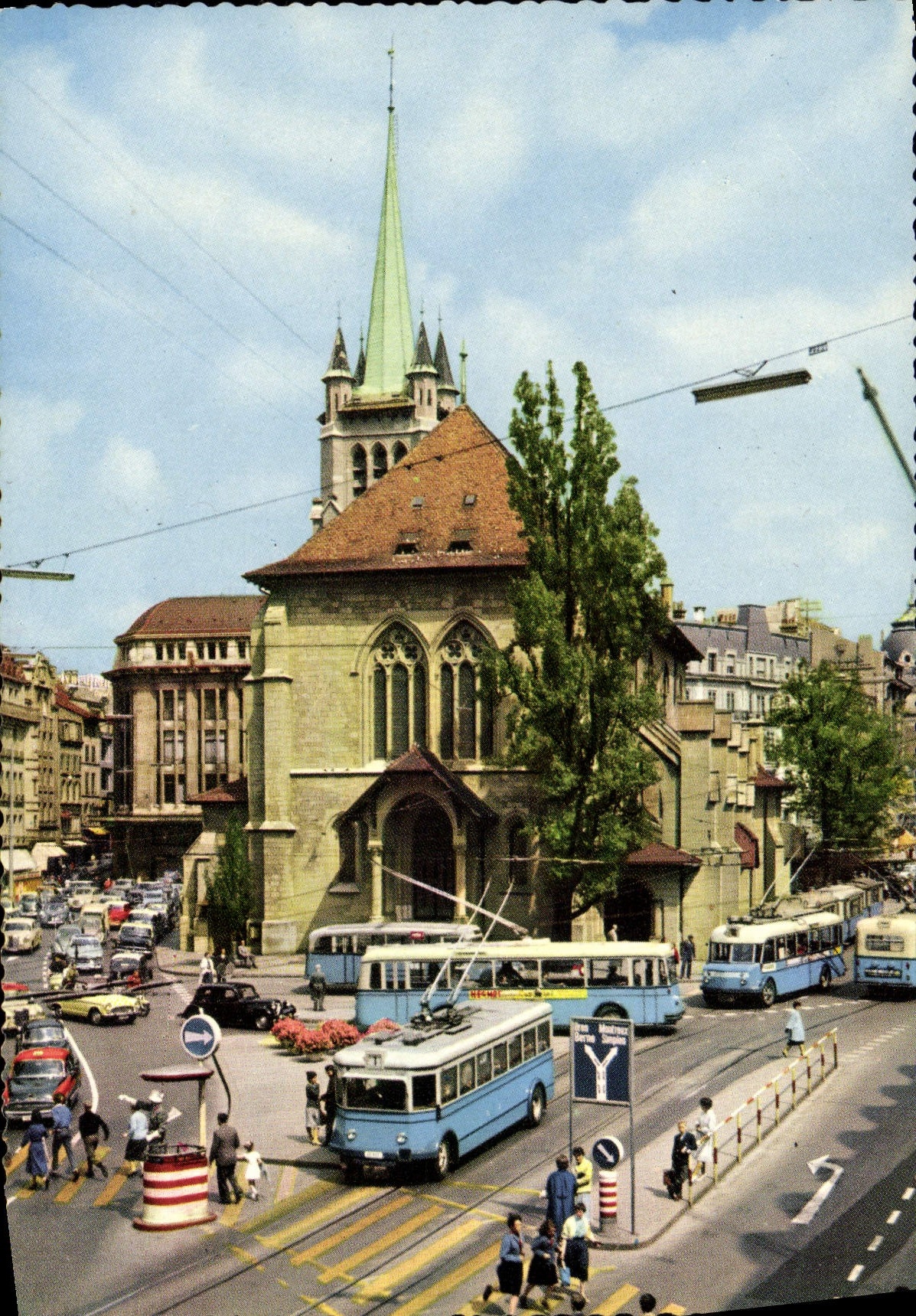 MODERN CARD Lausanne Places and the Church St François