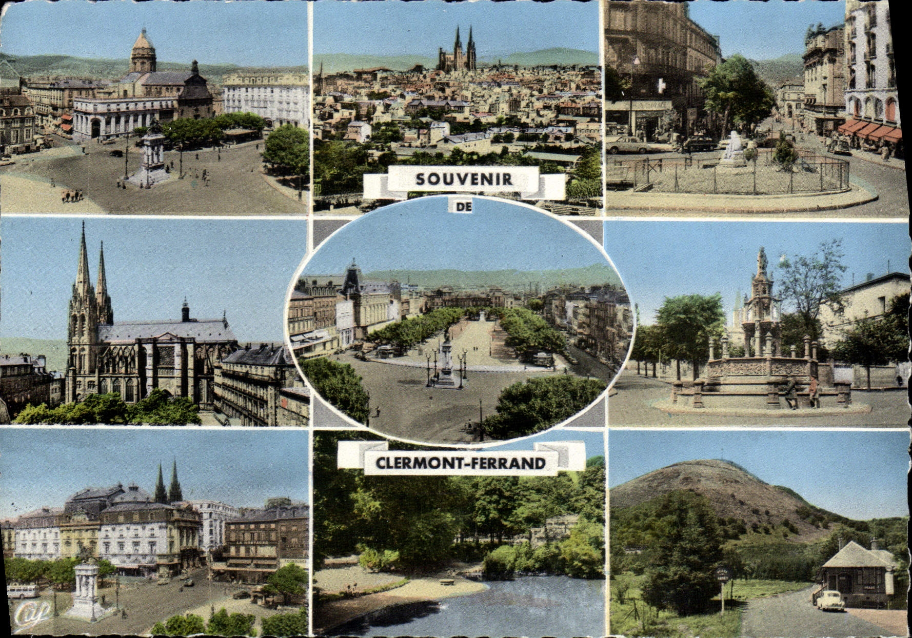 POSTAL MODERNA lugares de la opinión de Clermont-Ferrand del recuerdo de la fuente de Desaix Cathedrale del bulevar de Jaude de Amboise