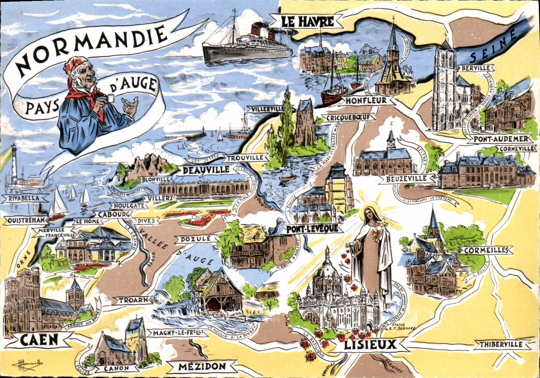 MODERN CARD the French Provinces Normandy Country of Trough Lisieux Caen Mezidon Le Havre
