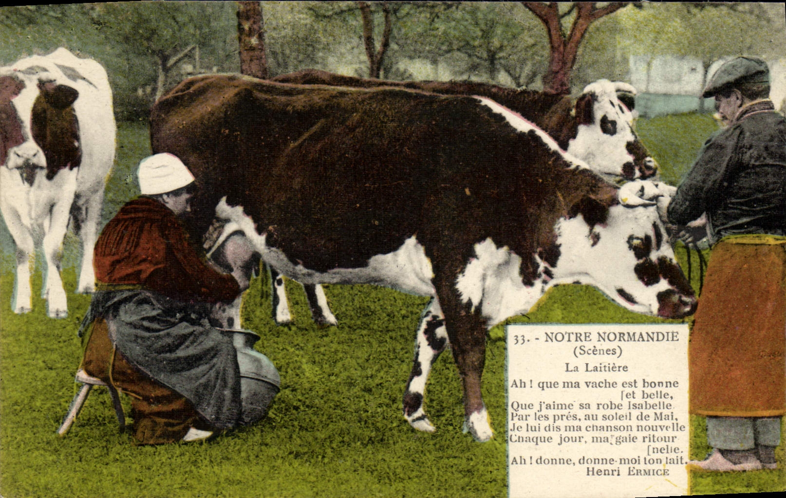 POSTAL de la VENDIMIA nuestros campesinos del folklore de Normandía Laitiere