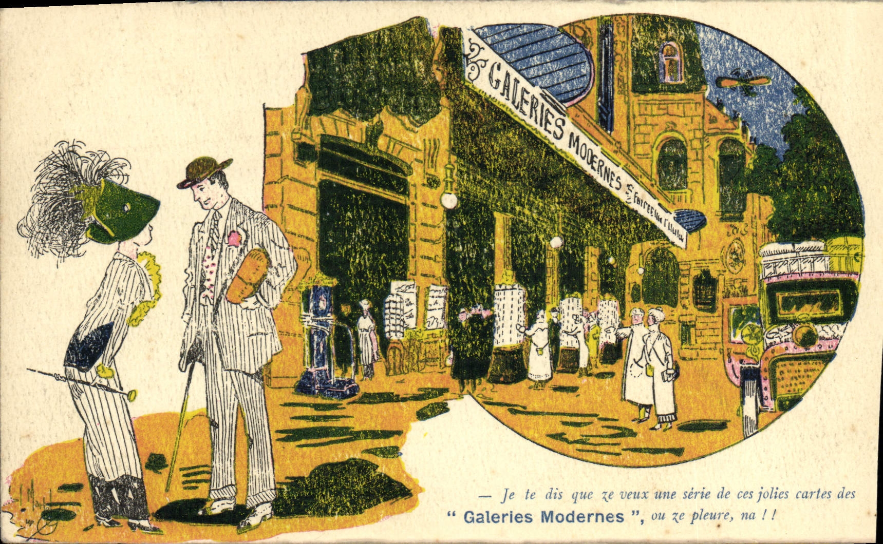 VINTAGE POSTCARD I Say It That Ze Want a Series Of These pretty Charts Of the Modern Galleries