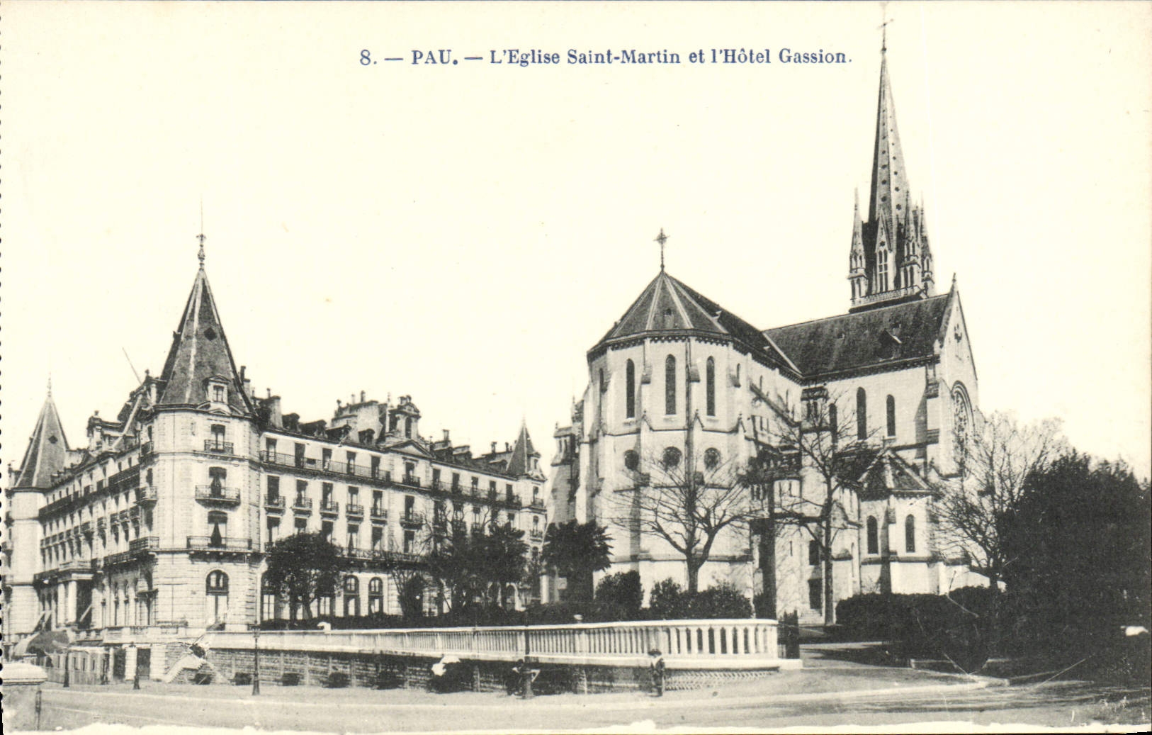 VINTAGE POSTCARD Pau the Church Holy Martin And the Gassion Hotel