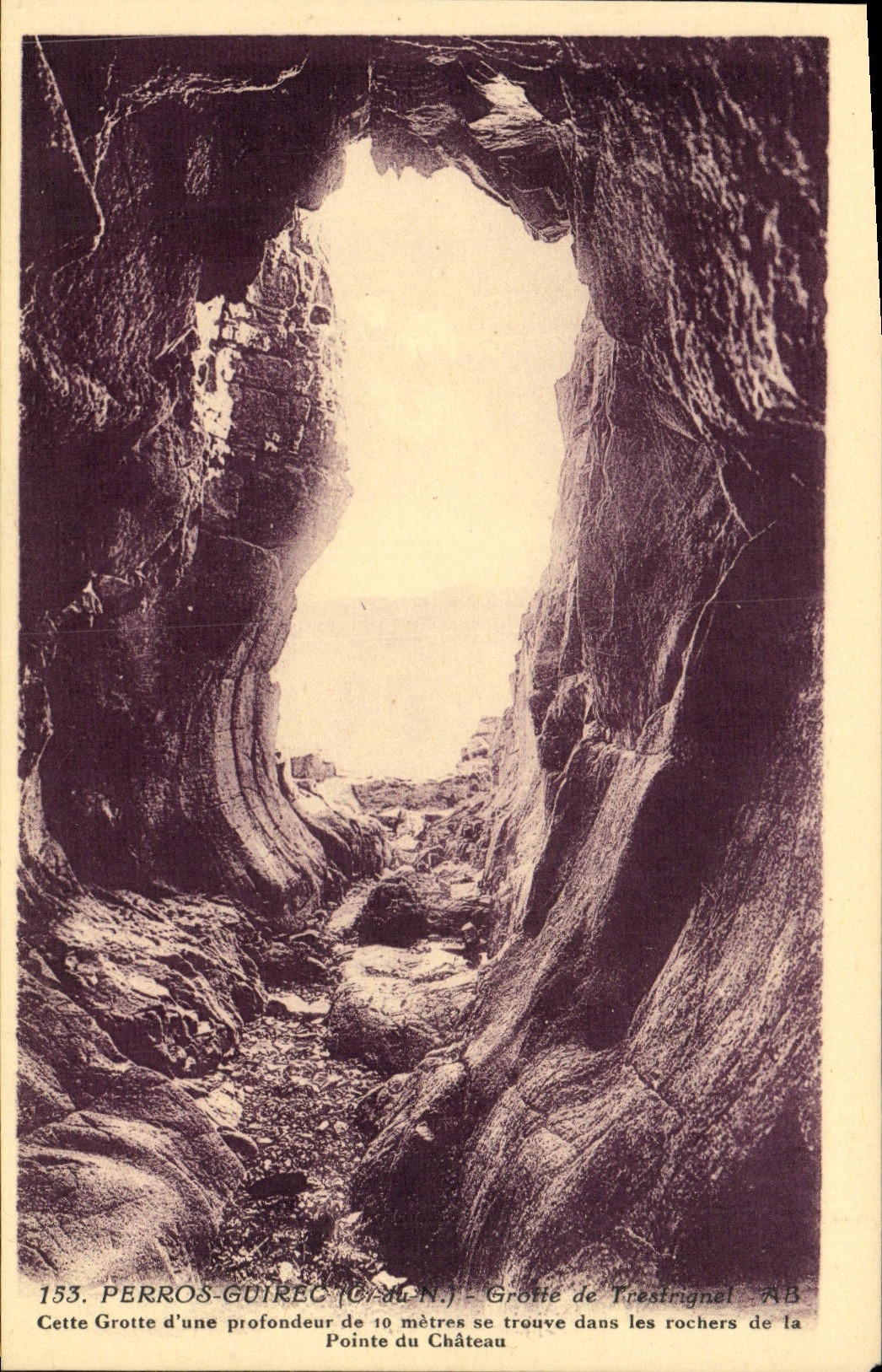VINTAGE POSTCARD Perros Guirec Cave De Trestrignel