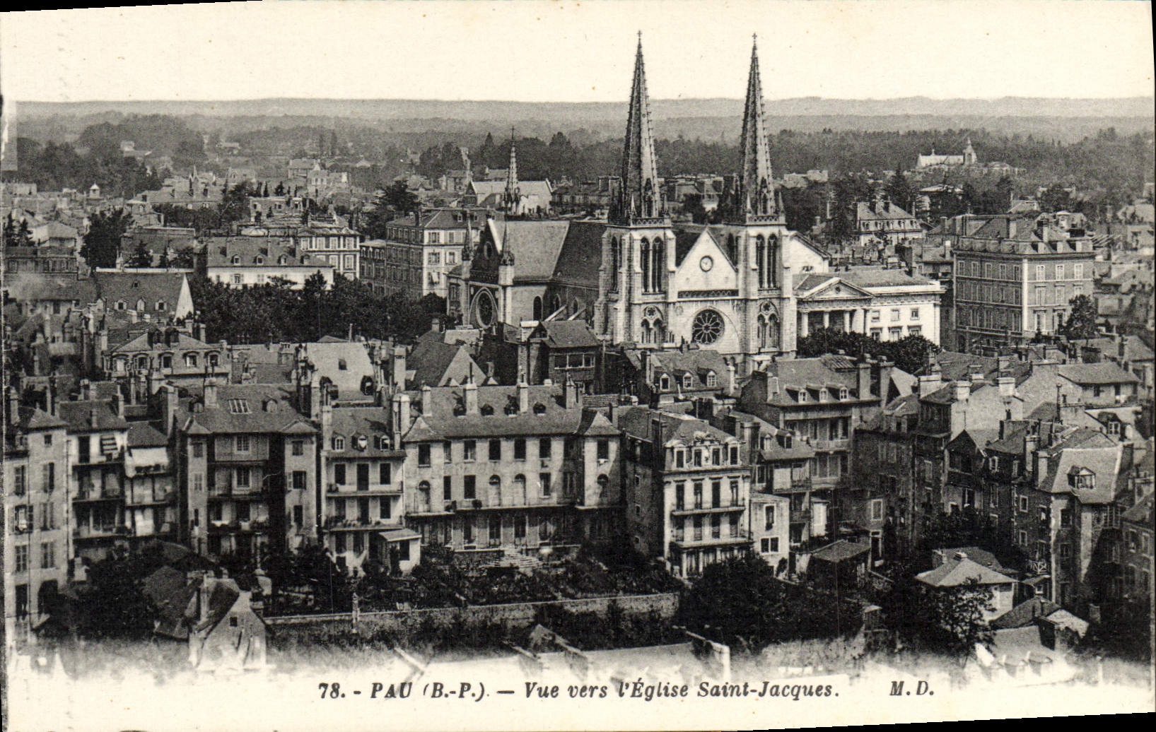VINTAGE POSTCARD Pau Seen Towards the Church Jacques Saint