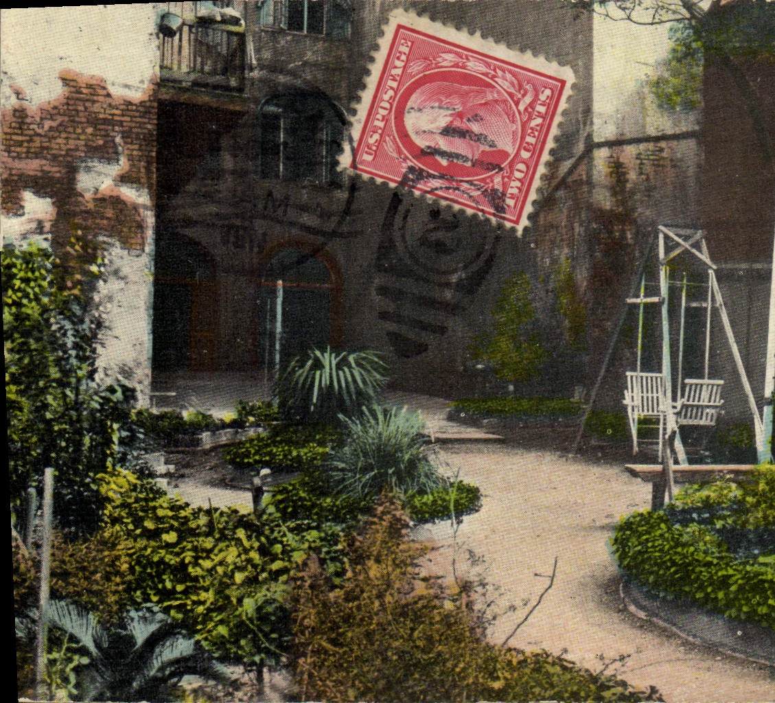 Yarda corta española New Orleans de la POSTAL de la VENDIMIA vieja