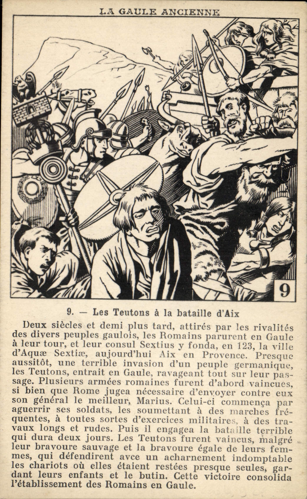 VINTAGE POSTCARD Gaulle old Teutons with the battle of Aix