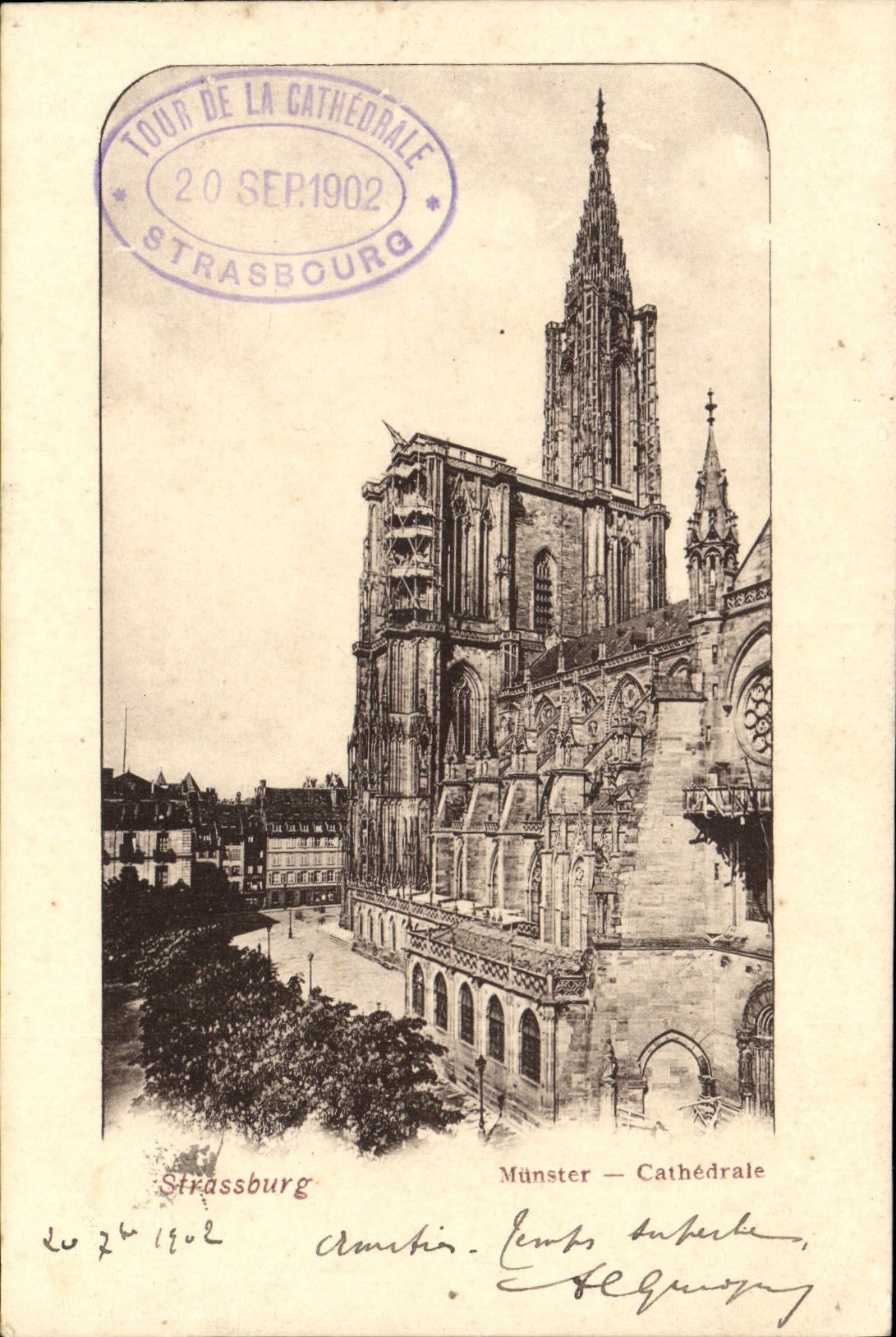 Catedral de Strassburg Munster de la POSTAL de la VENDIMIA