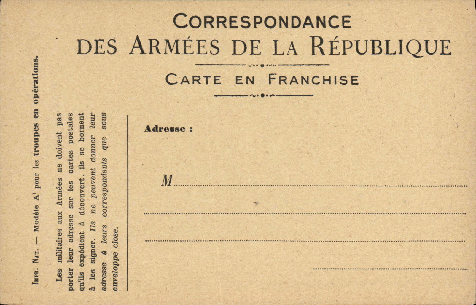 Carte de Franchise Militaire