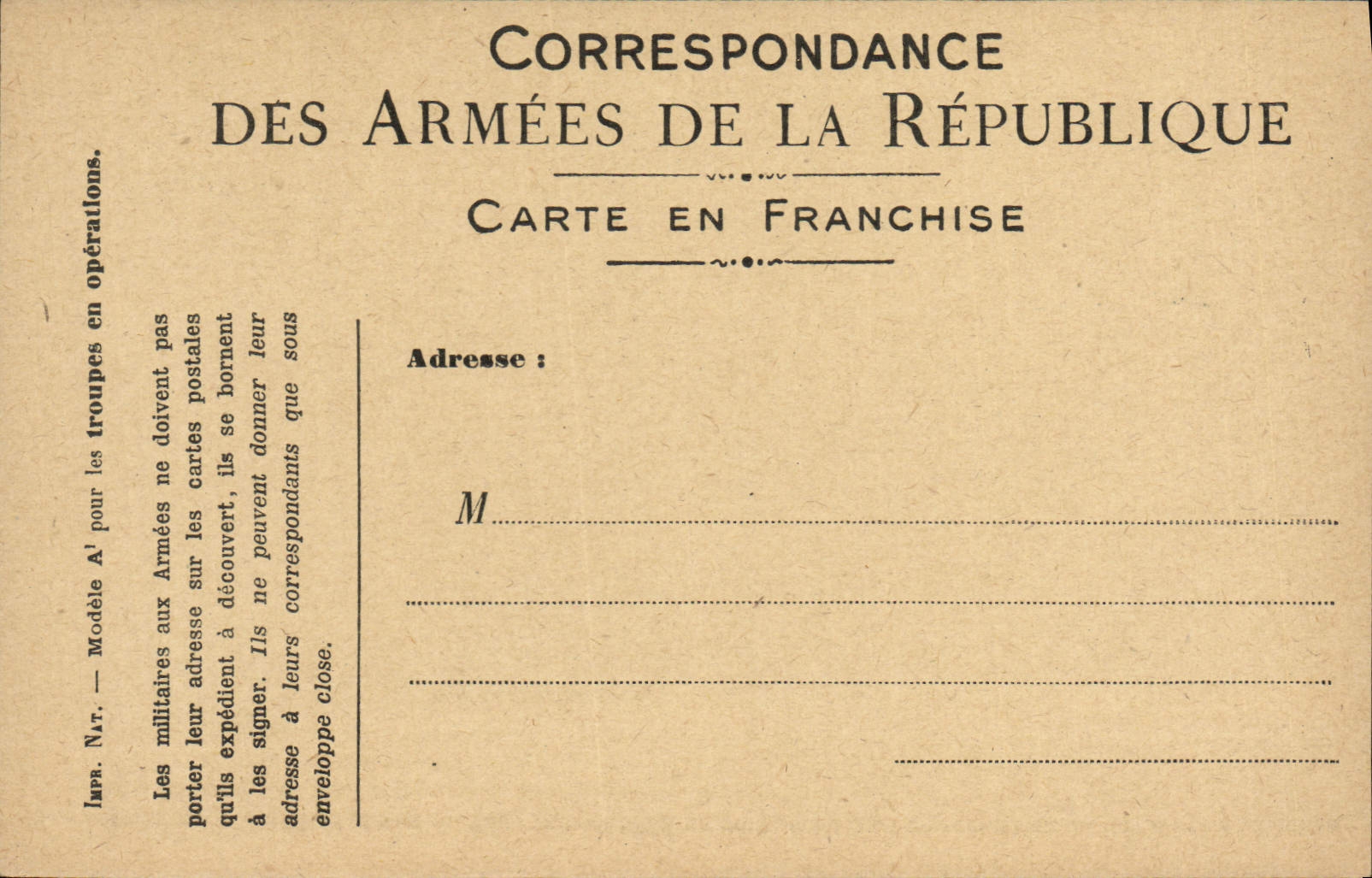 Carte de Franchise Militaire