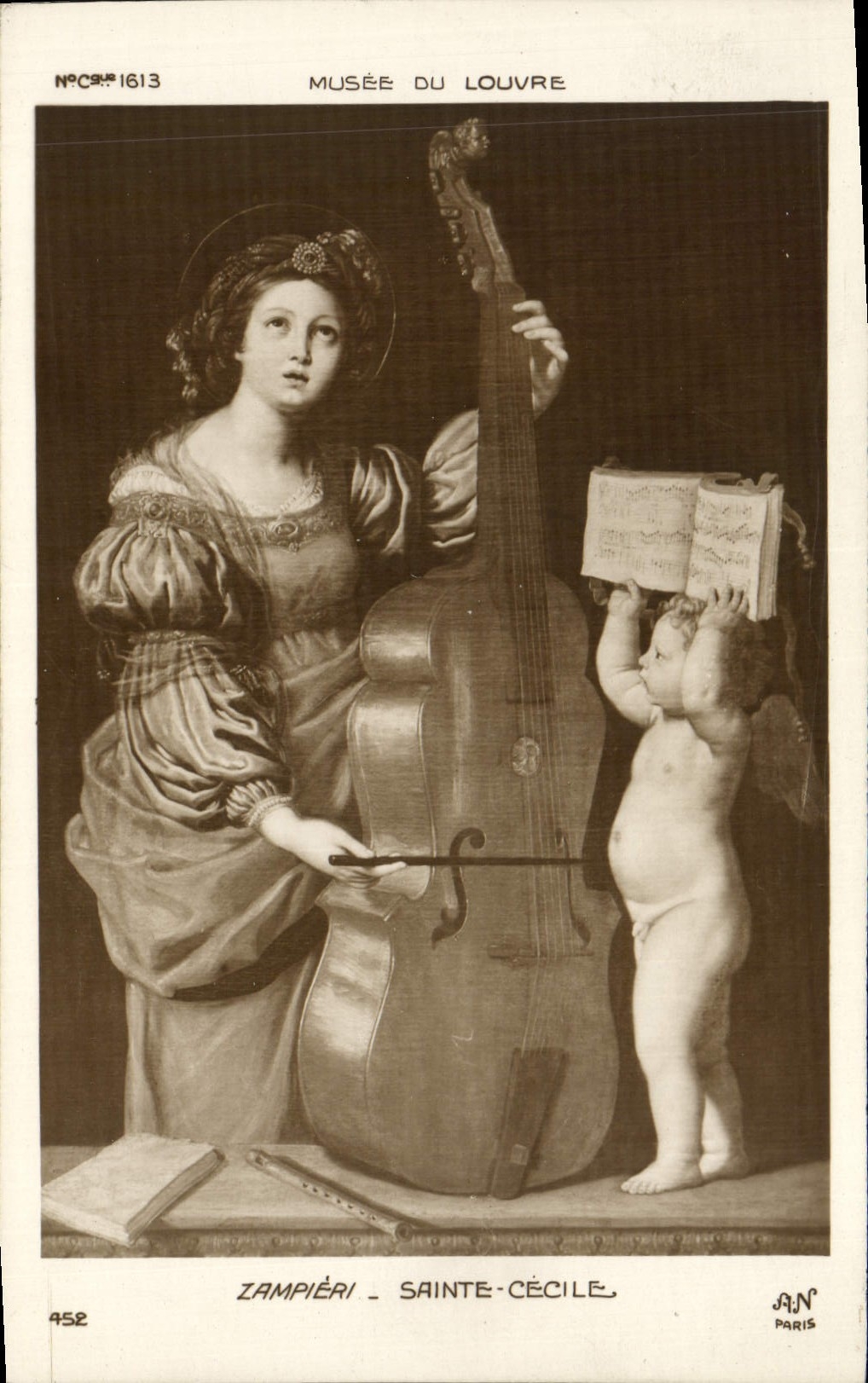 VINTAGE POSTCARD Museum Of Louvre Zampieri Sainte Cecile Ange Violoncello