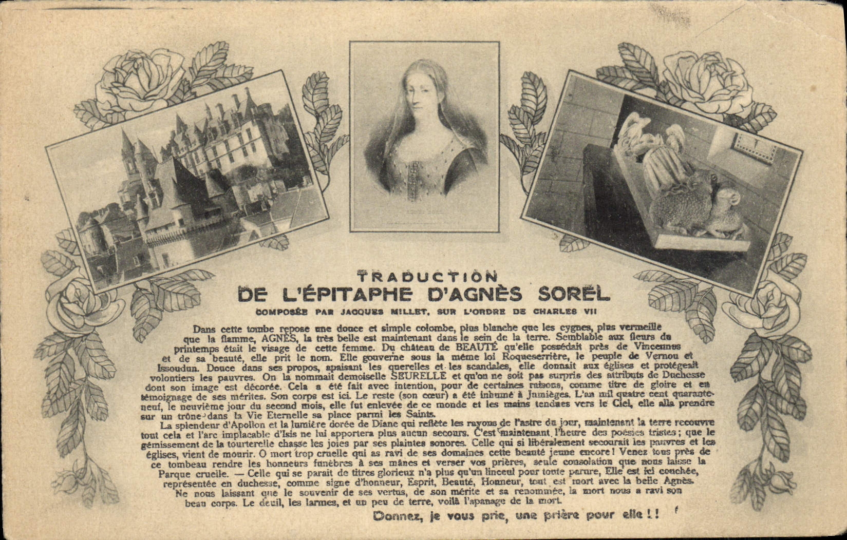 CPA Traduction De L'epitaphe D'Agnes Sorel