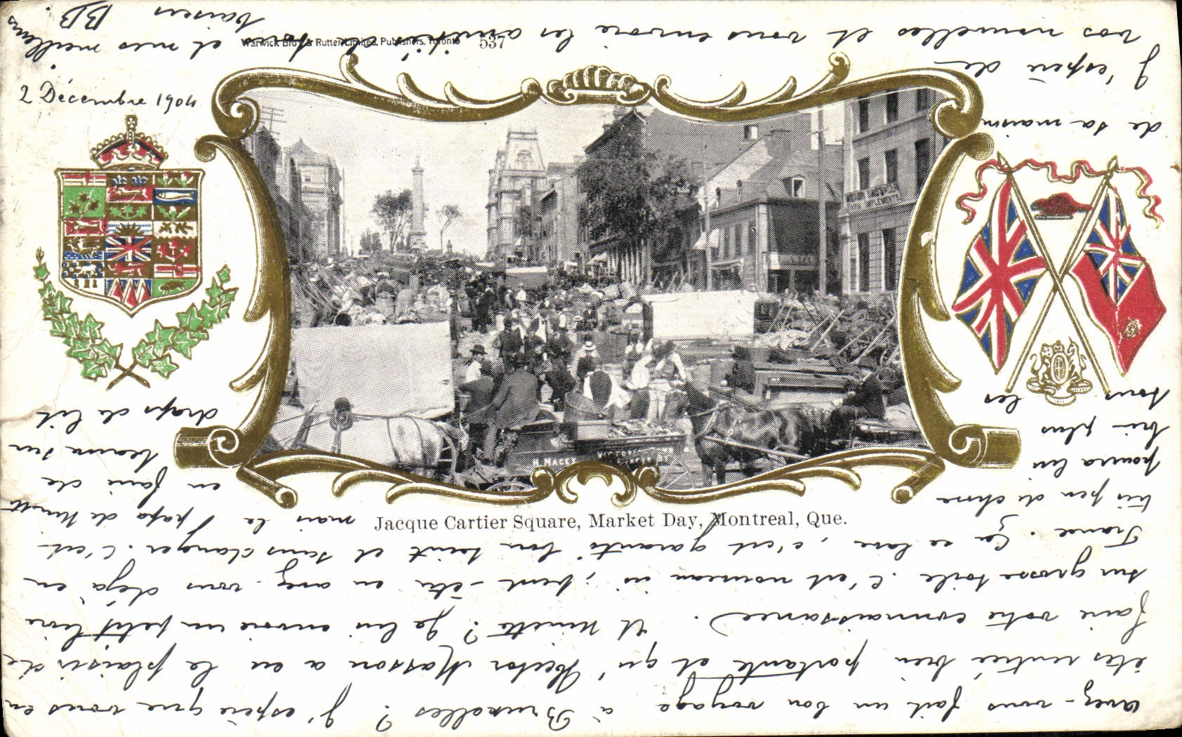 Día de mercado cuadrado de Jacques Cartier de la POSTAL de la VENDIMIA Montreal eso