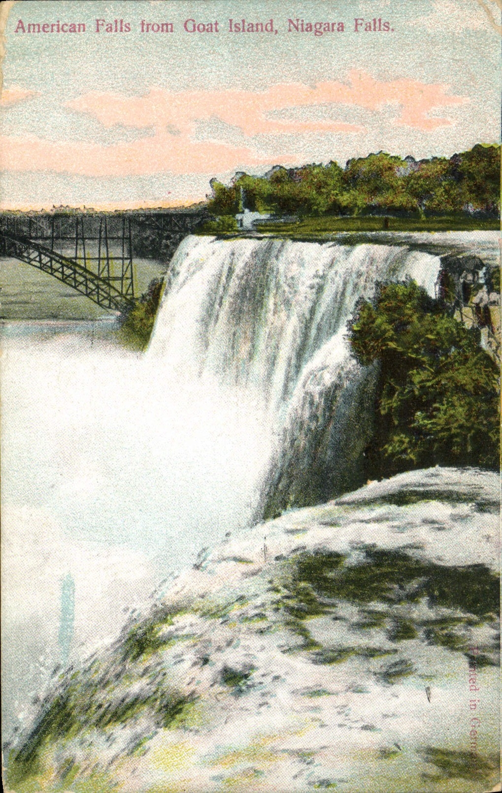 Catarata americana de Niagara Falls de la POSTAL de la VENDIMIA de la isla de la cabra