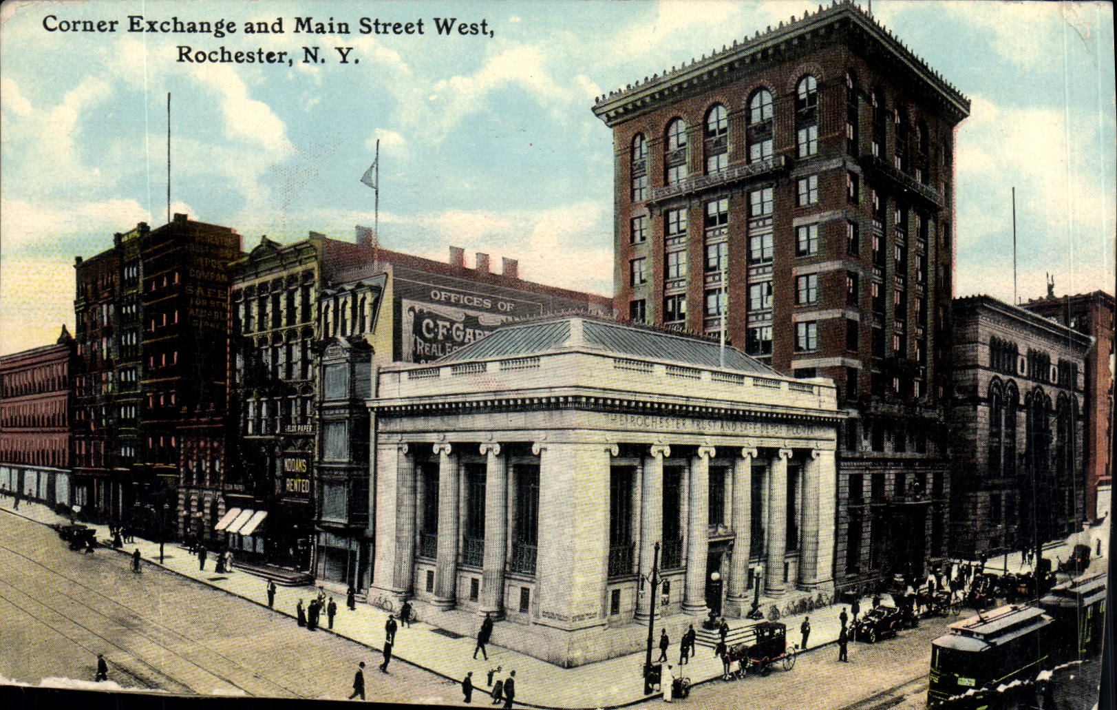 Calle Rochester del oeste del intercambio y de la mano de la esquina de la POSTAL de la VENDIMIA