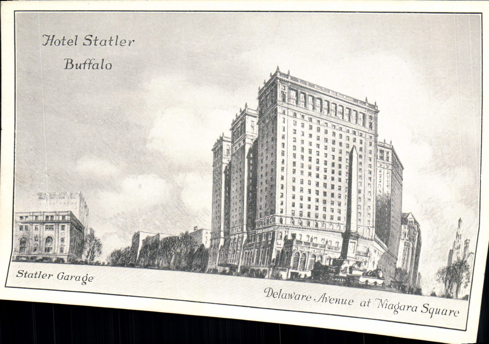 VINTAGE POSTCARD Hotel Statler Buffalo Delaware Avenue At the Niagara public garden