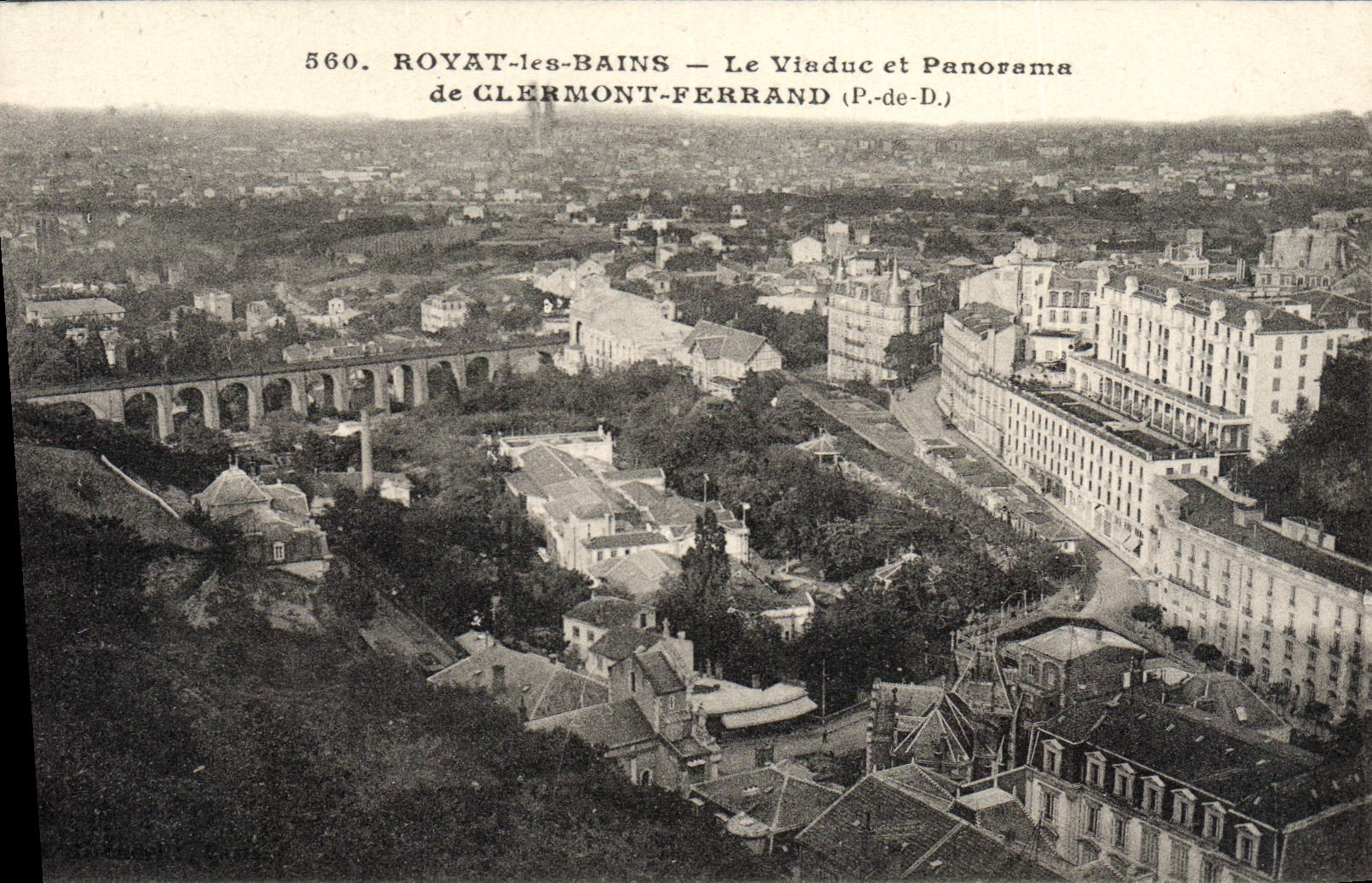 VINTAGE POSTCARD Royat les Bains the Viaduct and Panorama of Clermont Ferrand