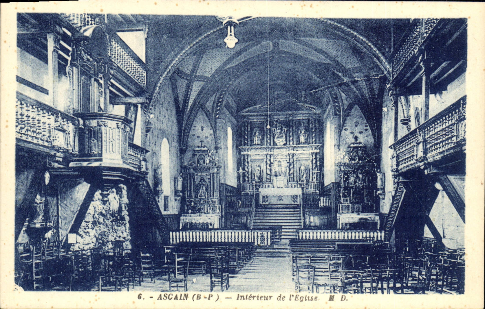 VINTAGE POSTCARD Interior Ascain of the Church