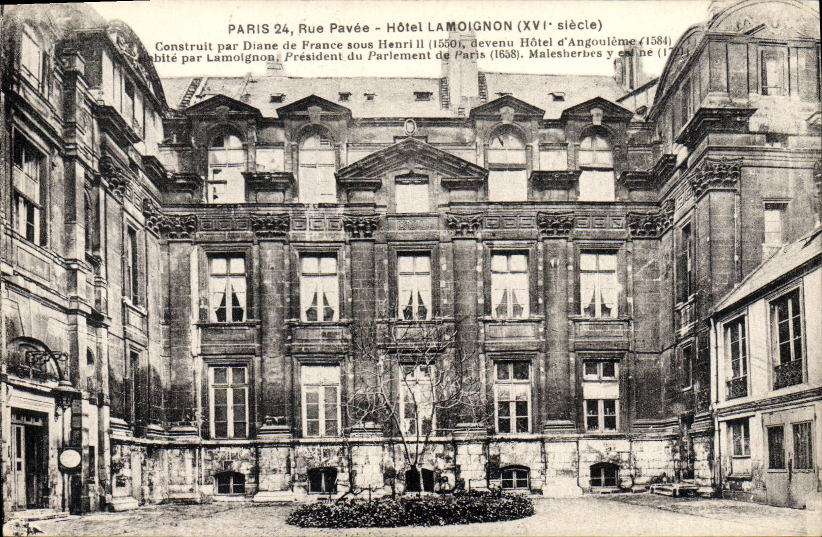 VINTAGE POSTCARD Paris Street Pavee Lamoignon Hotel