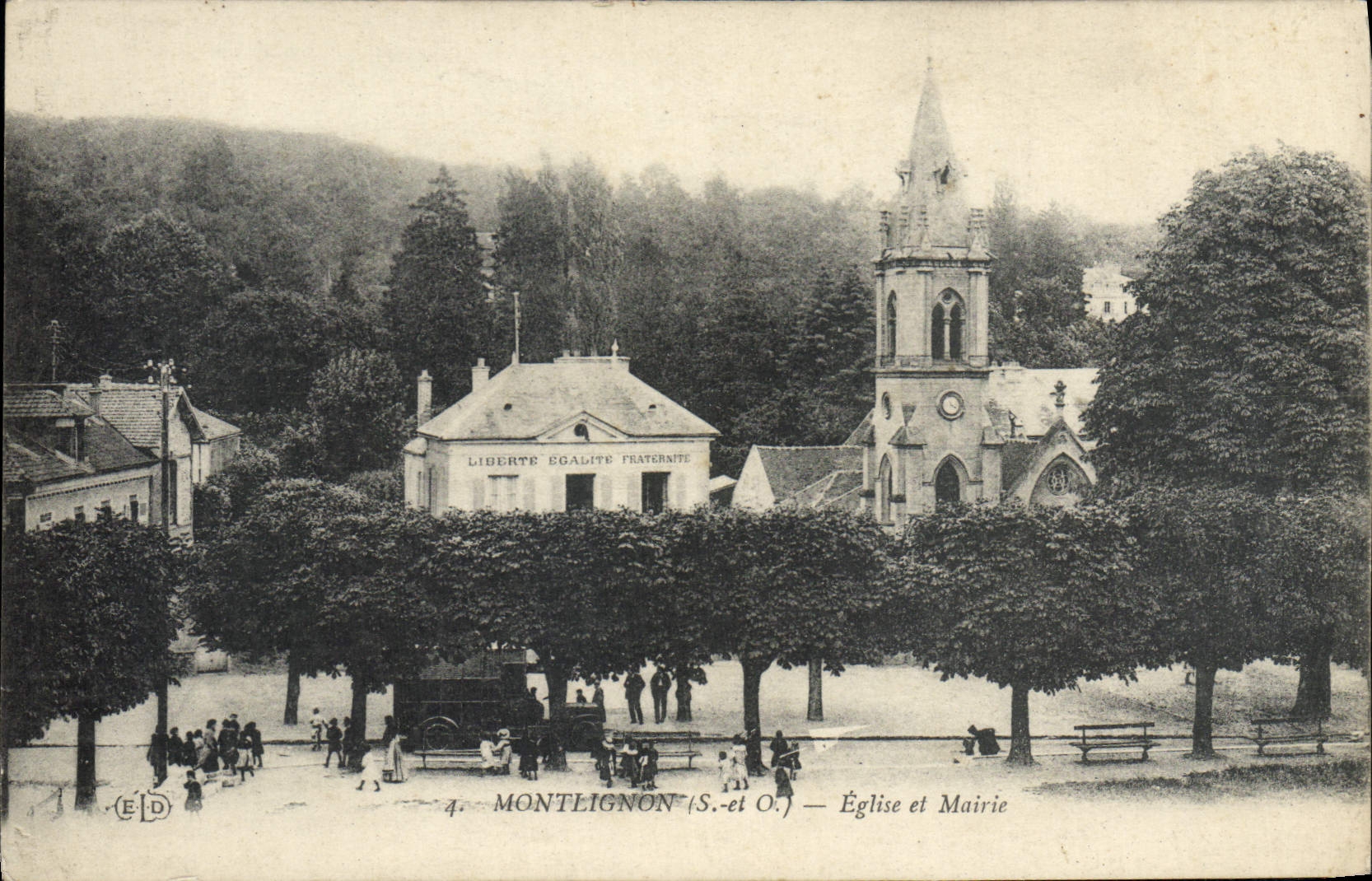 VINTAGE POSTCARD Montlignon Church and the Town hall