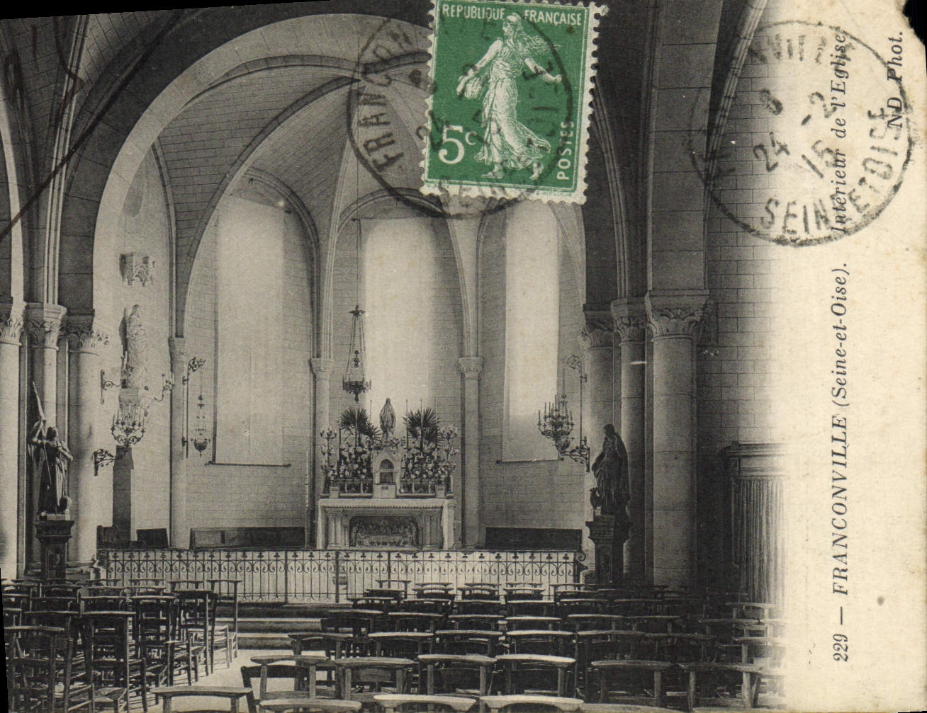 VINTAGE POSTCARD Interior Franconville Of the Church