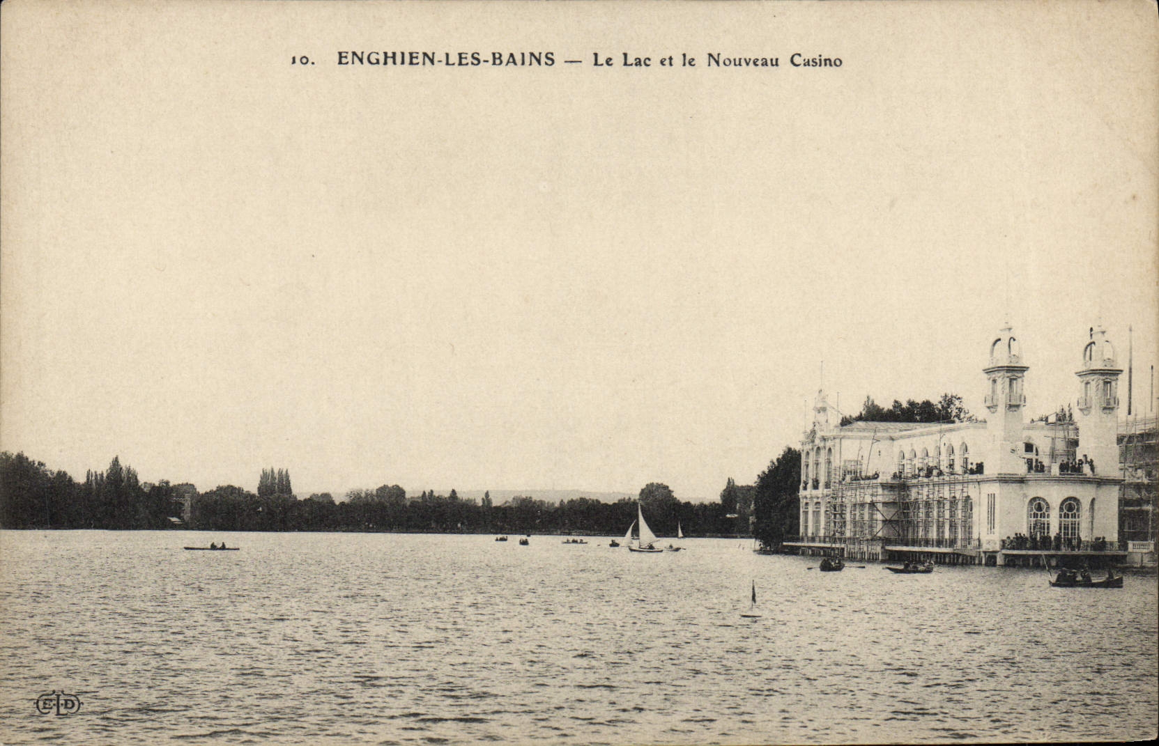 POSTAL Enghien de la VENDIMIA les Bains el lago y el nuevo casino
