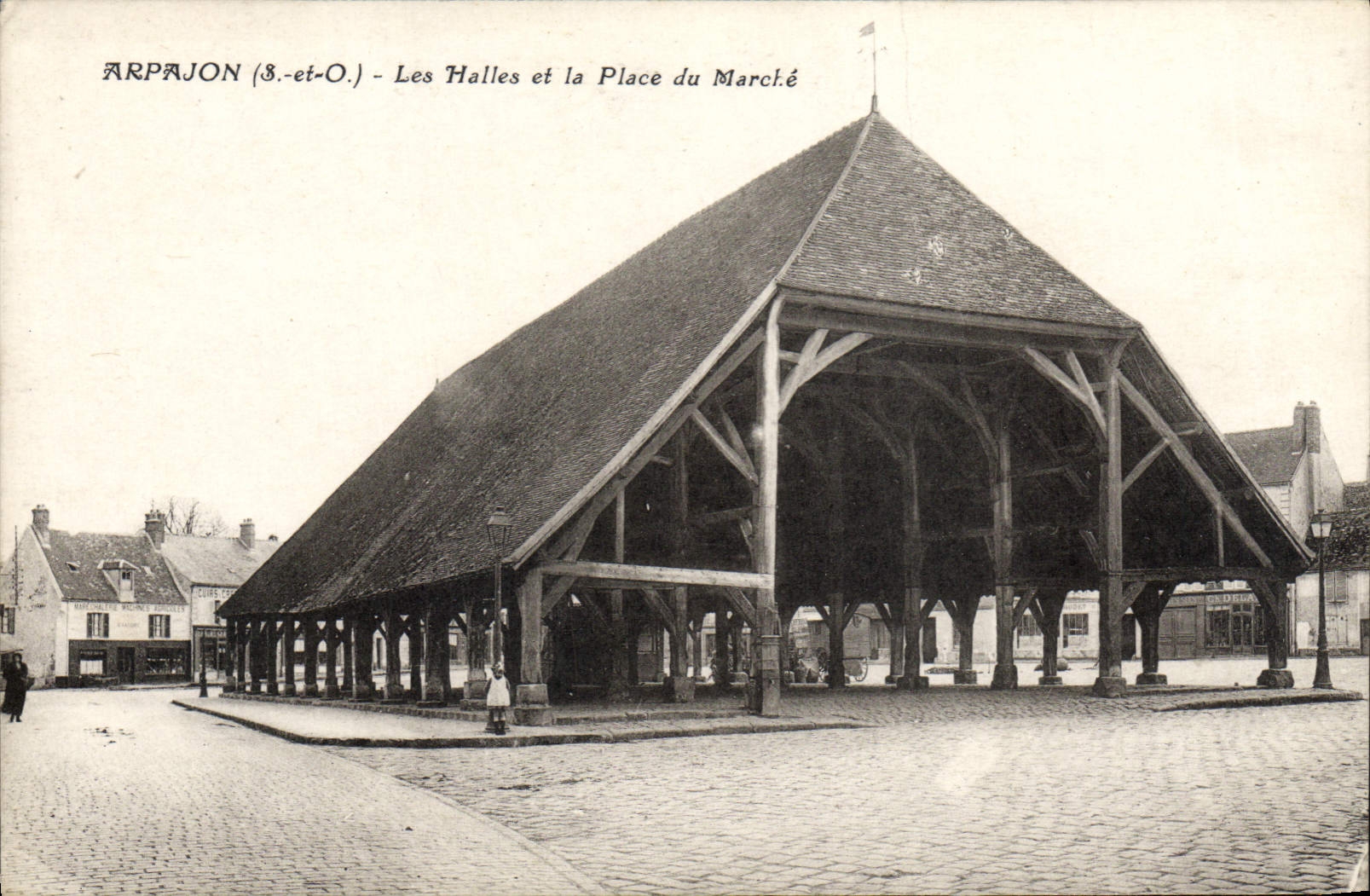 Mercados de Arpajon de la POSTAL de la VENDIMIA y el lugar del mercado