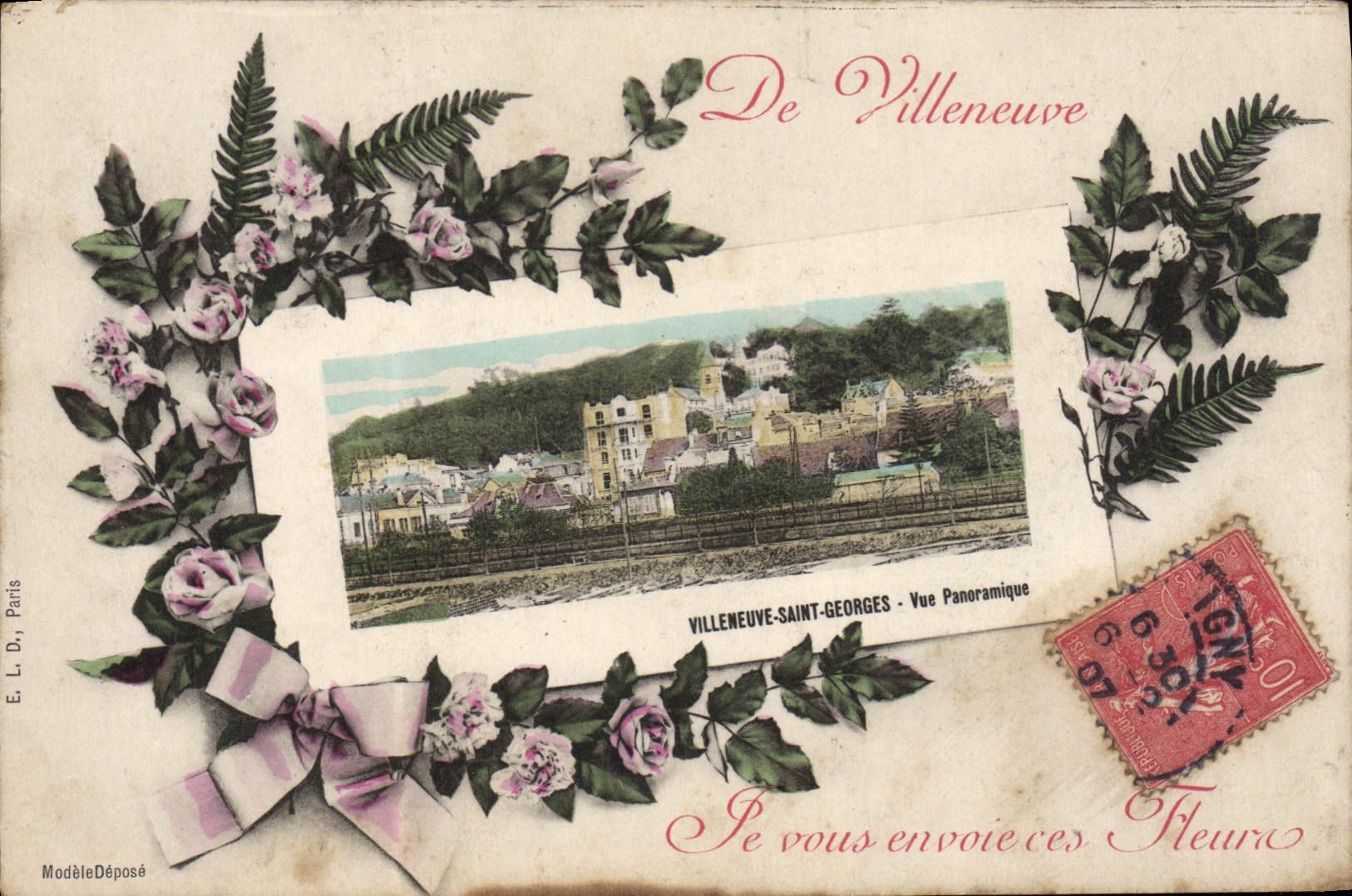 Opinión panorámica santa de Villeneuve Jorte de la POSTAL de la VENDIMIA