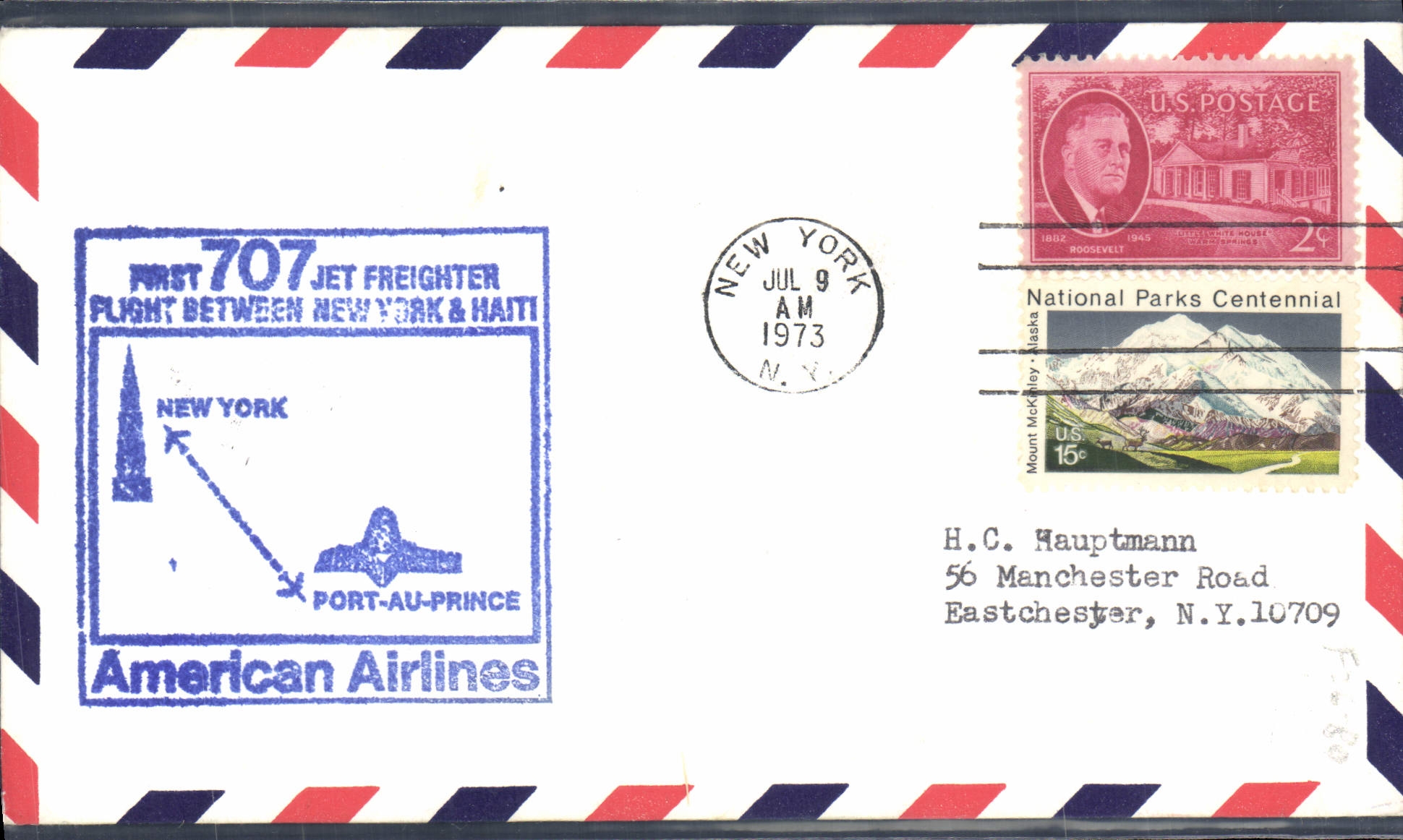 Letter 1st flight the United States 707 New York Haiti 9 7 1973