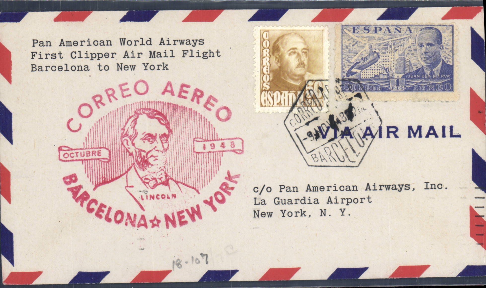Poner letras al 1r vuelo Barcelona Nueva York 9 11 1948