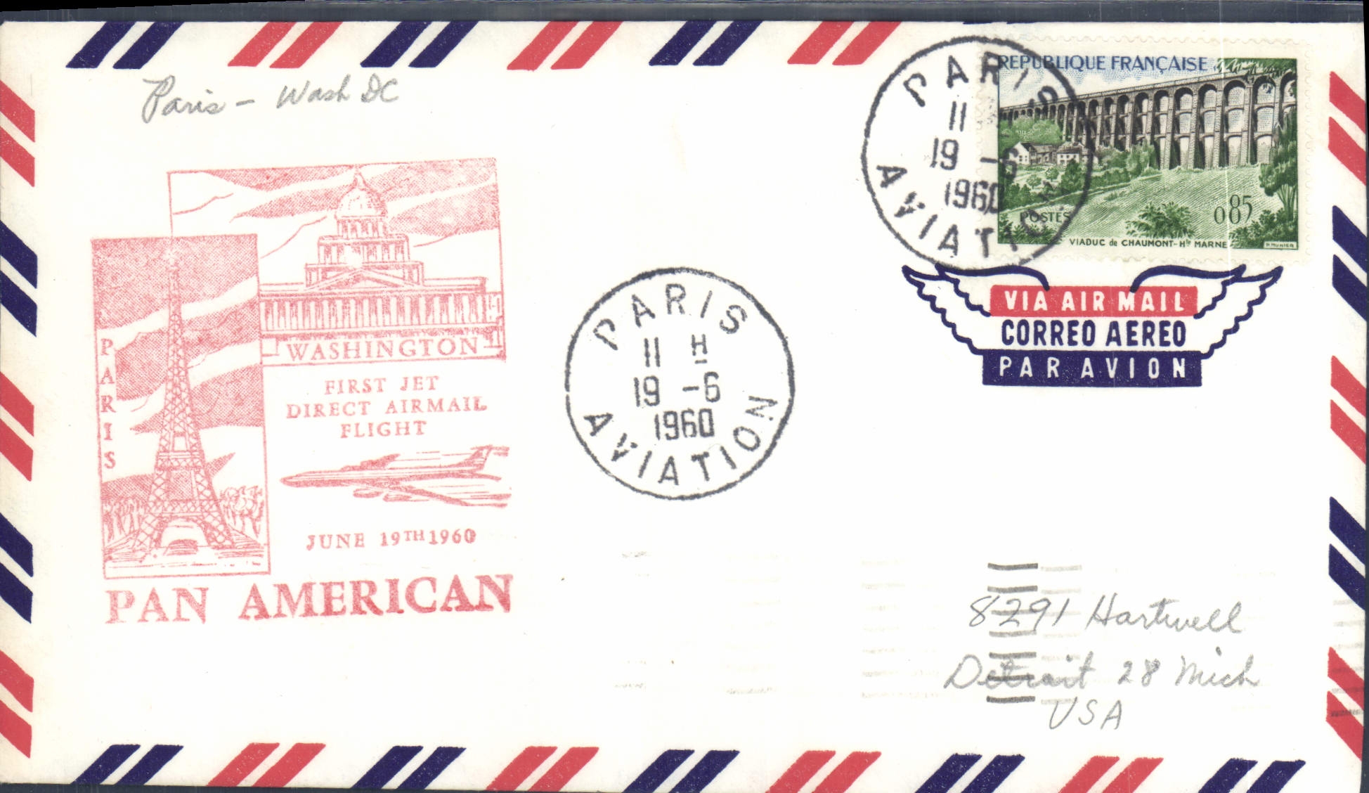 Letter France 1st flight Side American 19 6 1960