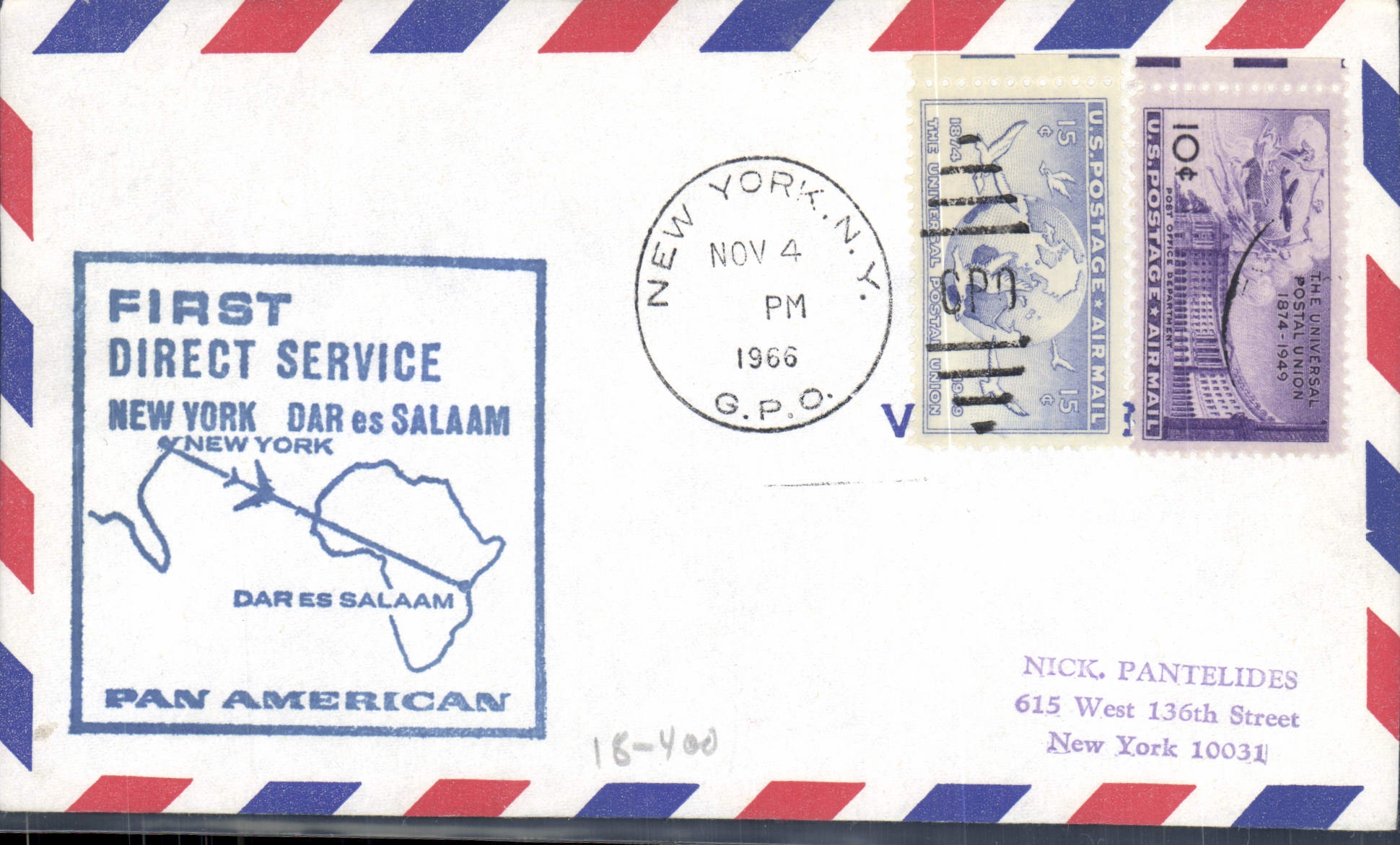 Lettre 1er Vol Etats Unis New York Dar Es Salaam 4 11 1966