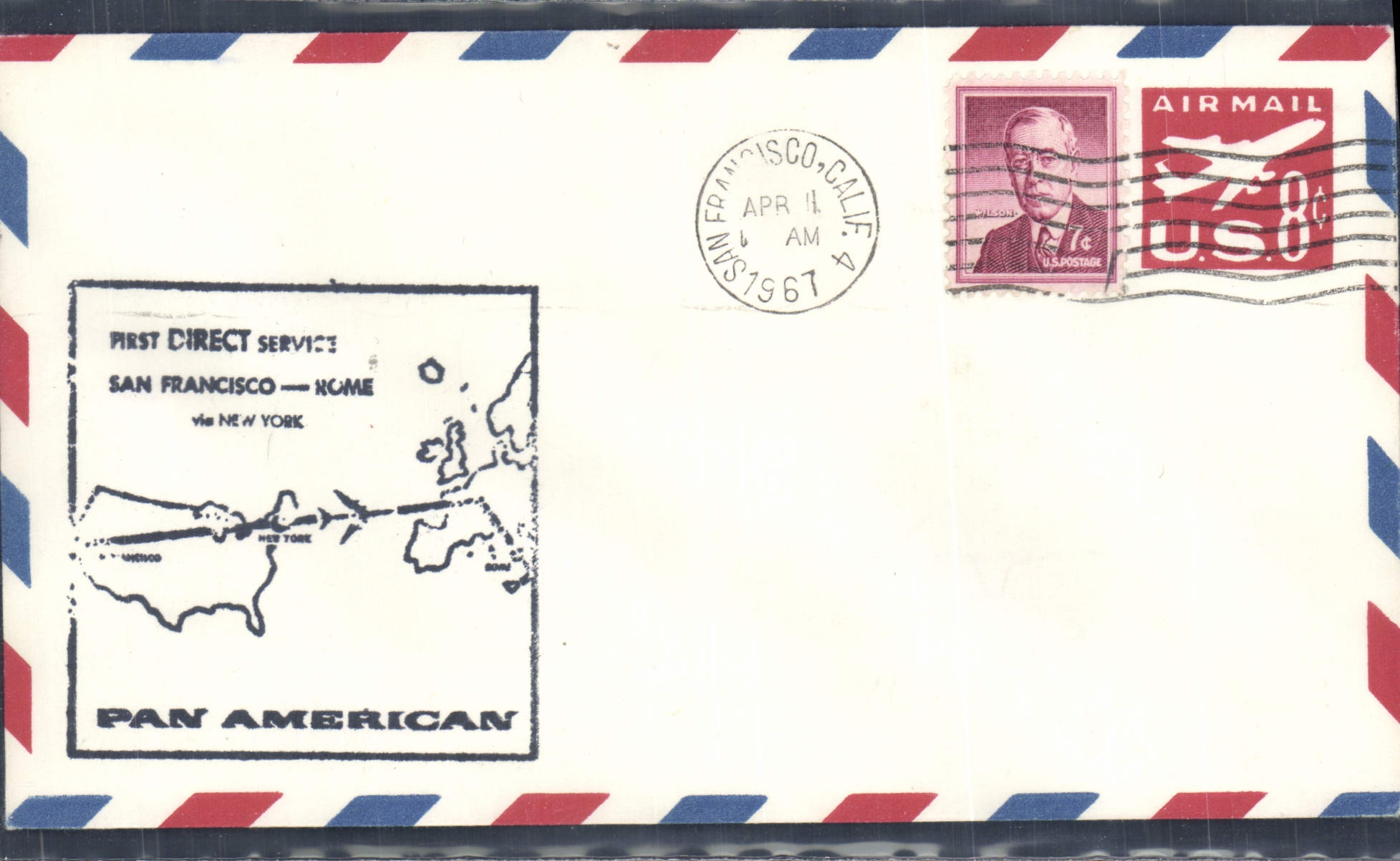 Lettre 1er Vol Etats Unis San Francisco Rome 1 4 1967