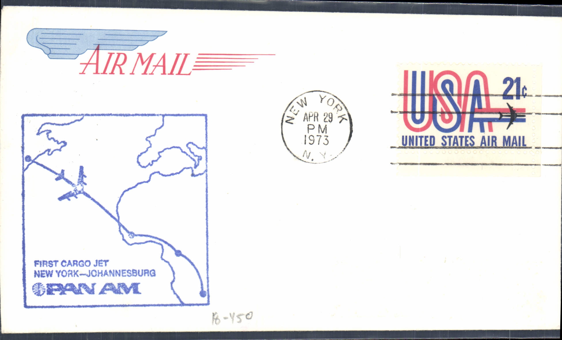 Letter 1st Flight the United States New Yokr Johannesburg 29 4 1973
