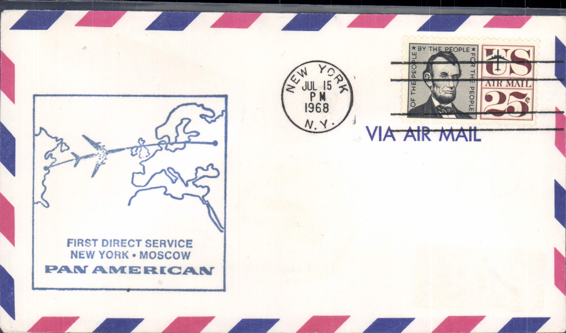 Lettre 1er Vol Etats Unis New York Moscow 15 7 1968