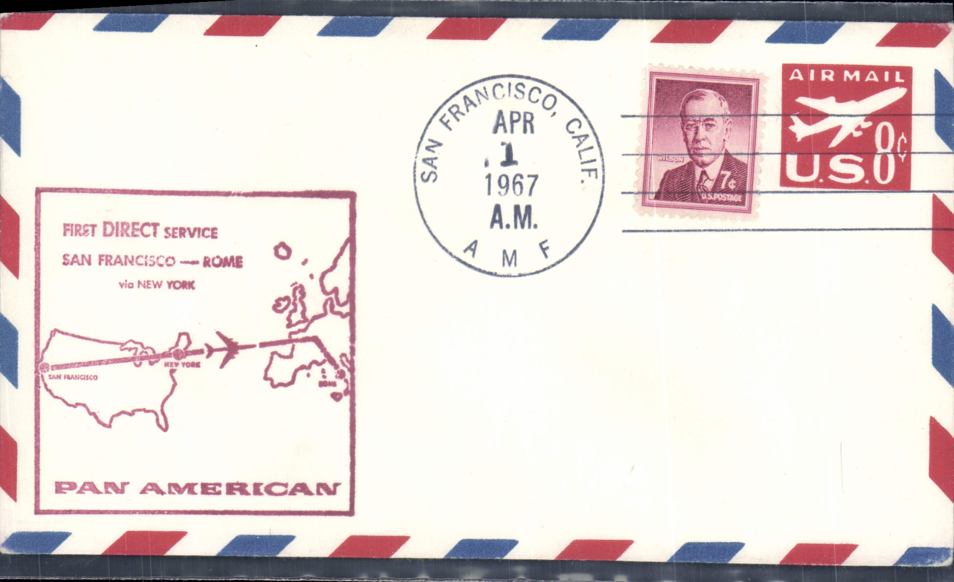 Lettre 1er Vol Etats Unis San Francisco Rome 1 4 1967