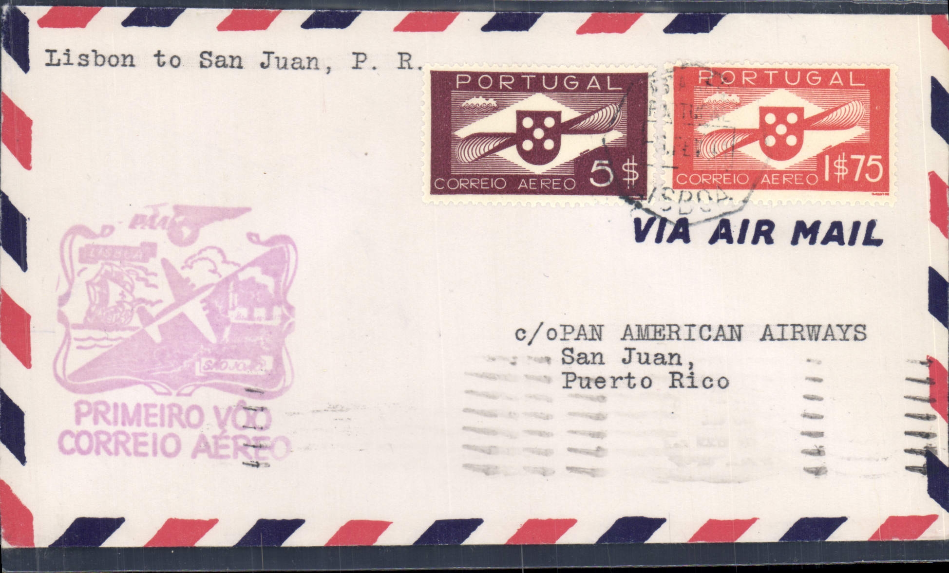 Lettre Portugal 1st flight Lisbon to San Juan 8 2 1941