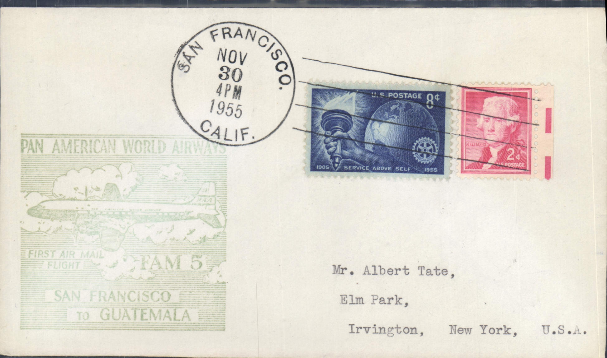 Letter the United States 1st San Francisco flight 30 11 1955