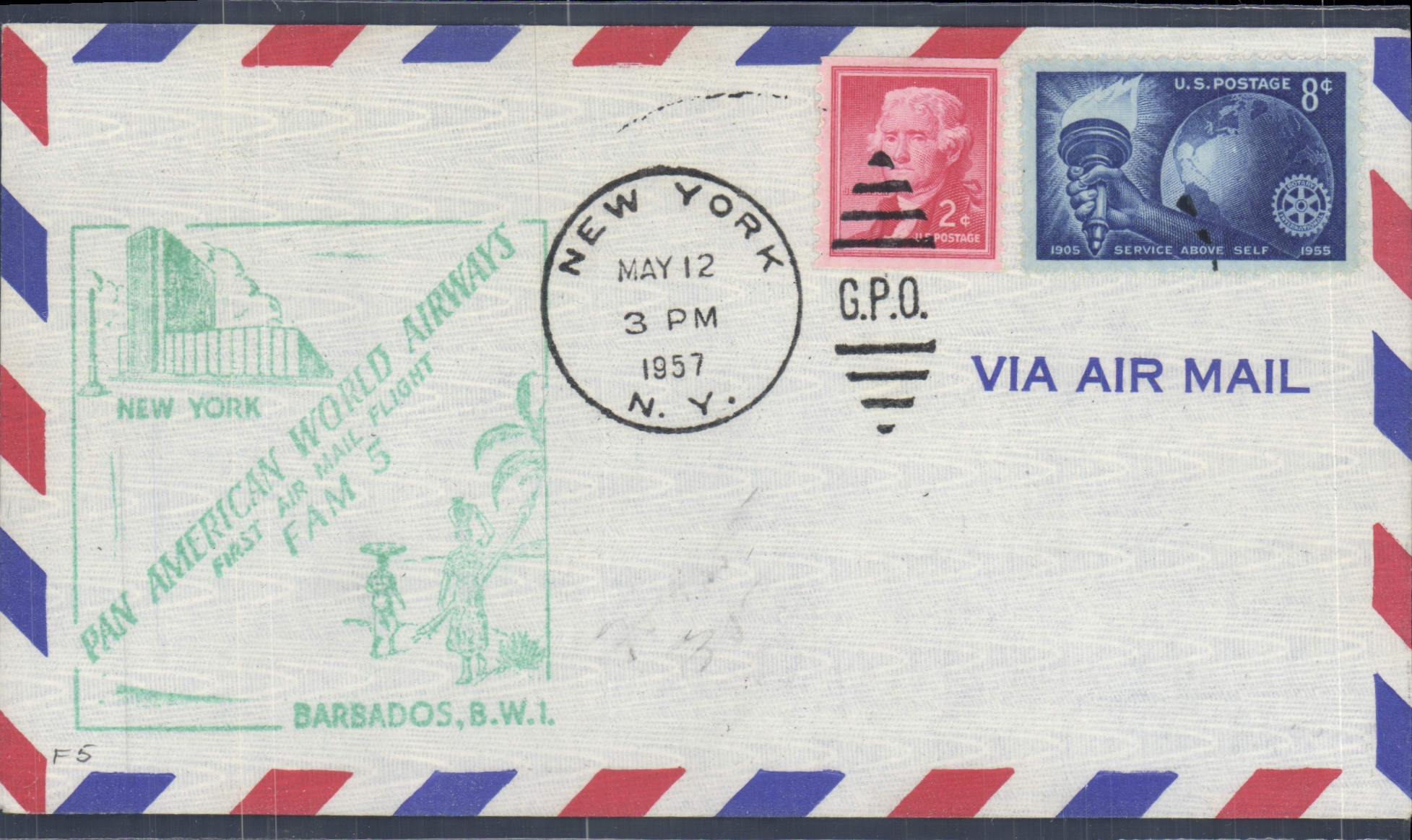 Letter the United States 1st flight New York Barbados 12 5 1957