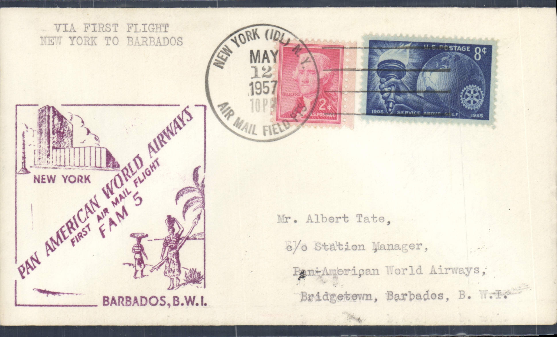 Letter the United States 1st flight New York Barbardos 12 5 1957