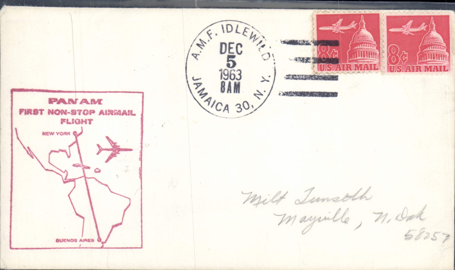 Letter the United States 1st flight New York Buenos Aires 5 12 1963
