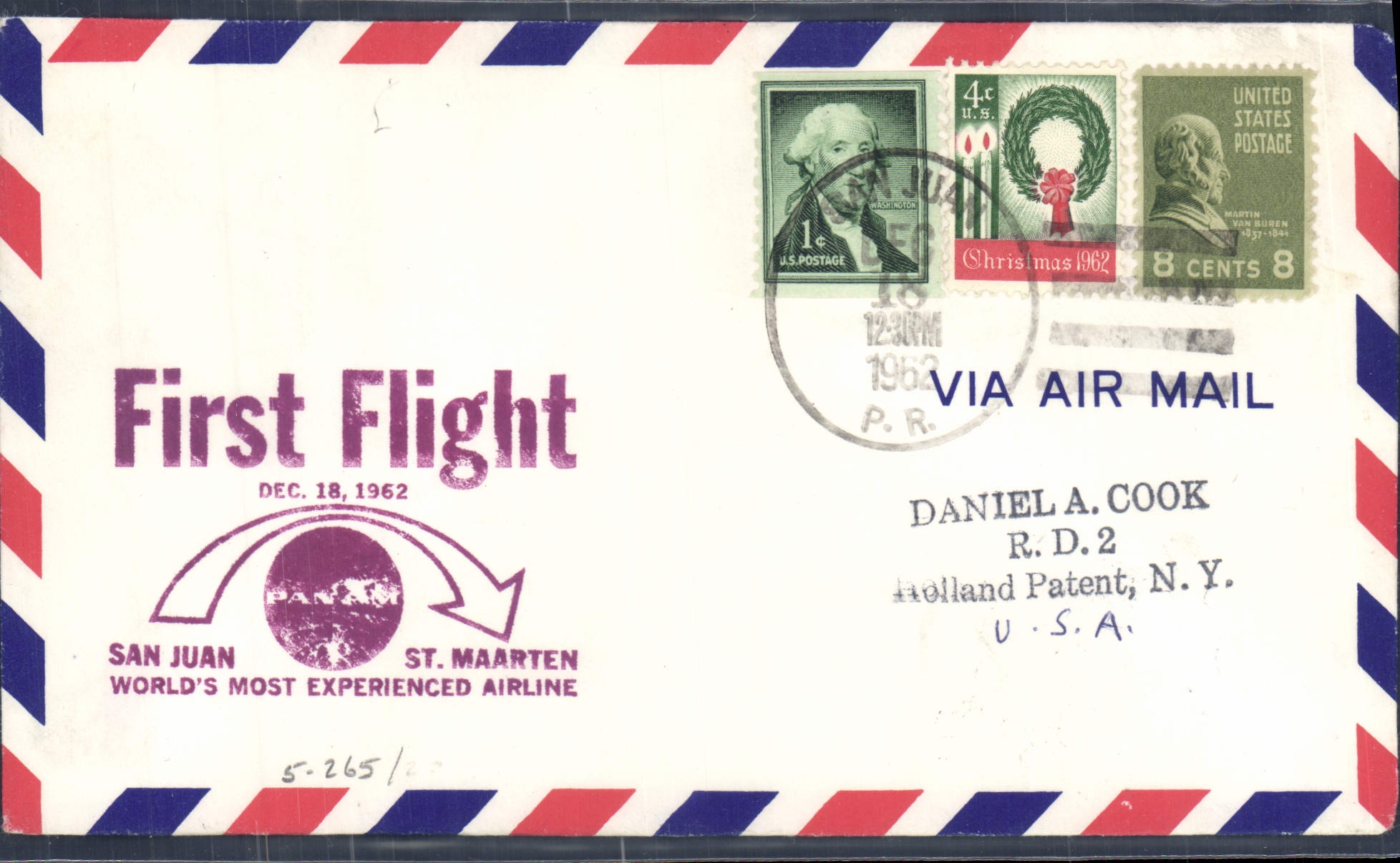 Letter the United States 1st flight San Juan St maarten 18 12 1962