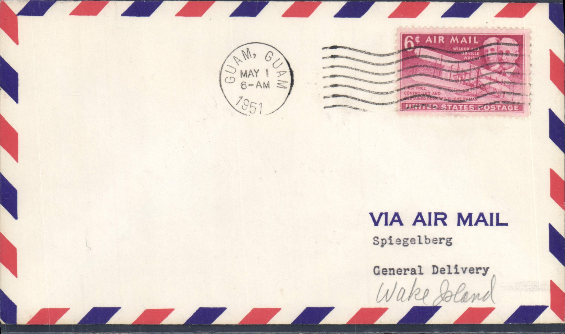 Lettre Etats Unis Guam tp Wake Island 1 5 1951