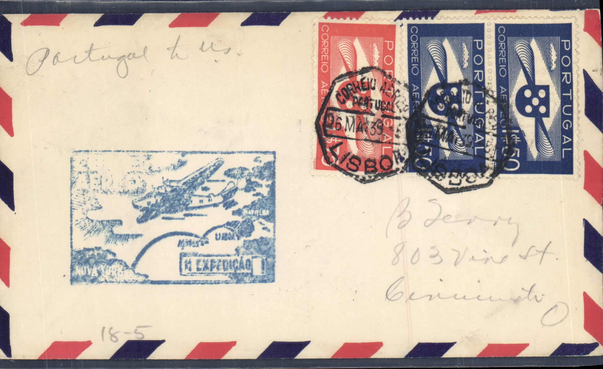 Letter Portugal to the USA 26 5 1939
