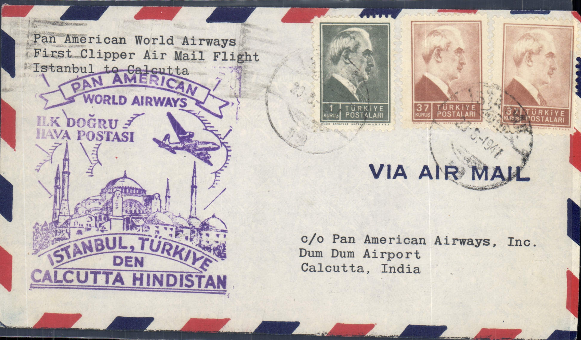 Letter Turkey Istanbul to Calcutta 29 5 1941