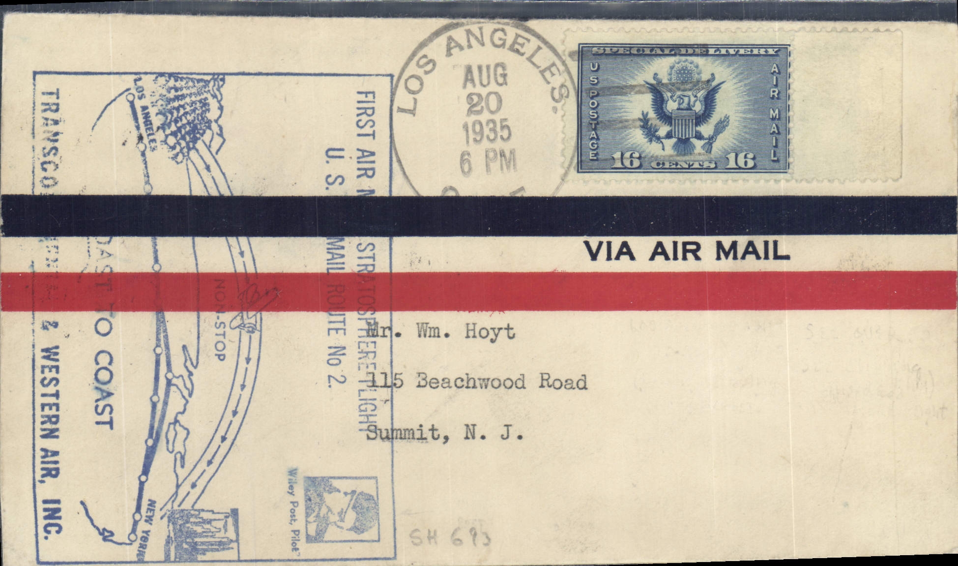 Lettre Etats Unis los Angeles 20 8 1935