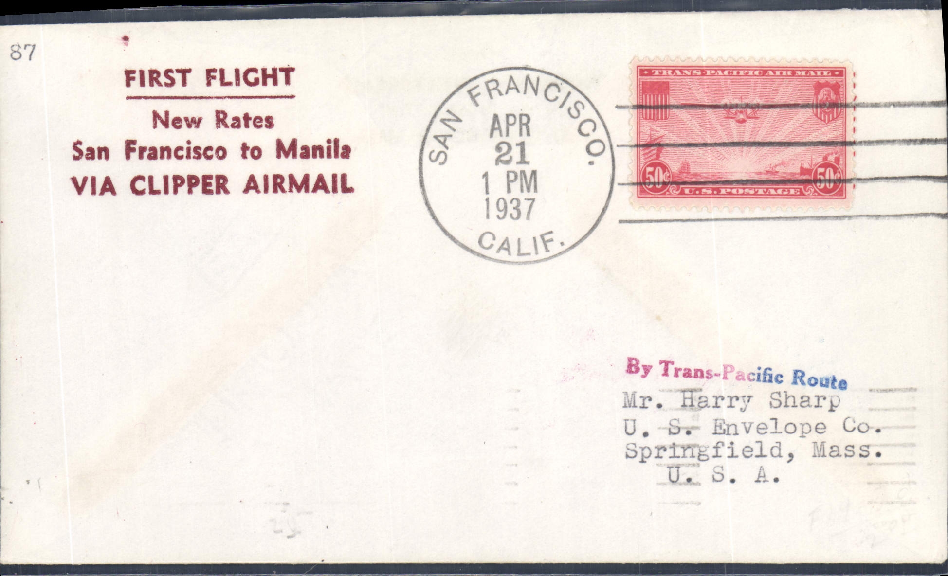 Lettre the United States 1st Flight San Francisco Shackled Filipino 21 4 1937