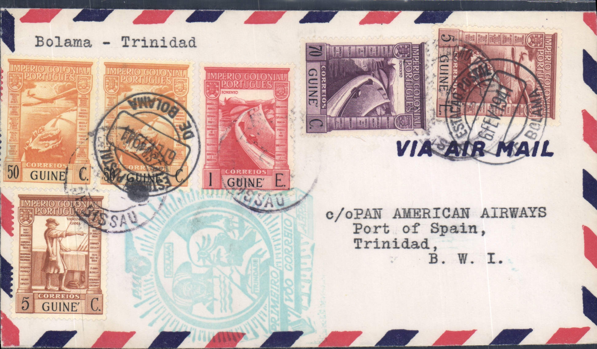 Lettre Guinee portugaise Bolama Trinidad 6 2 1941