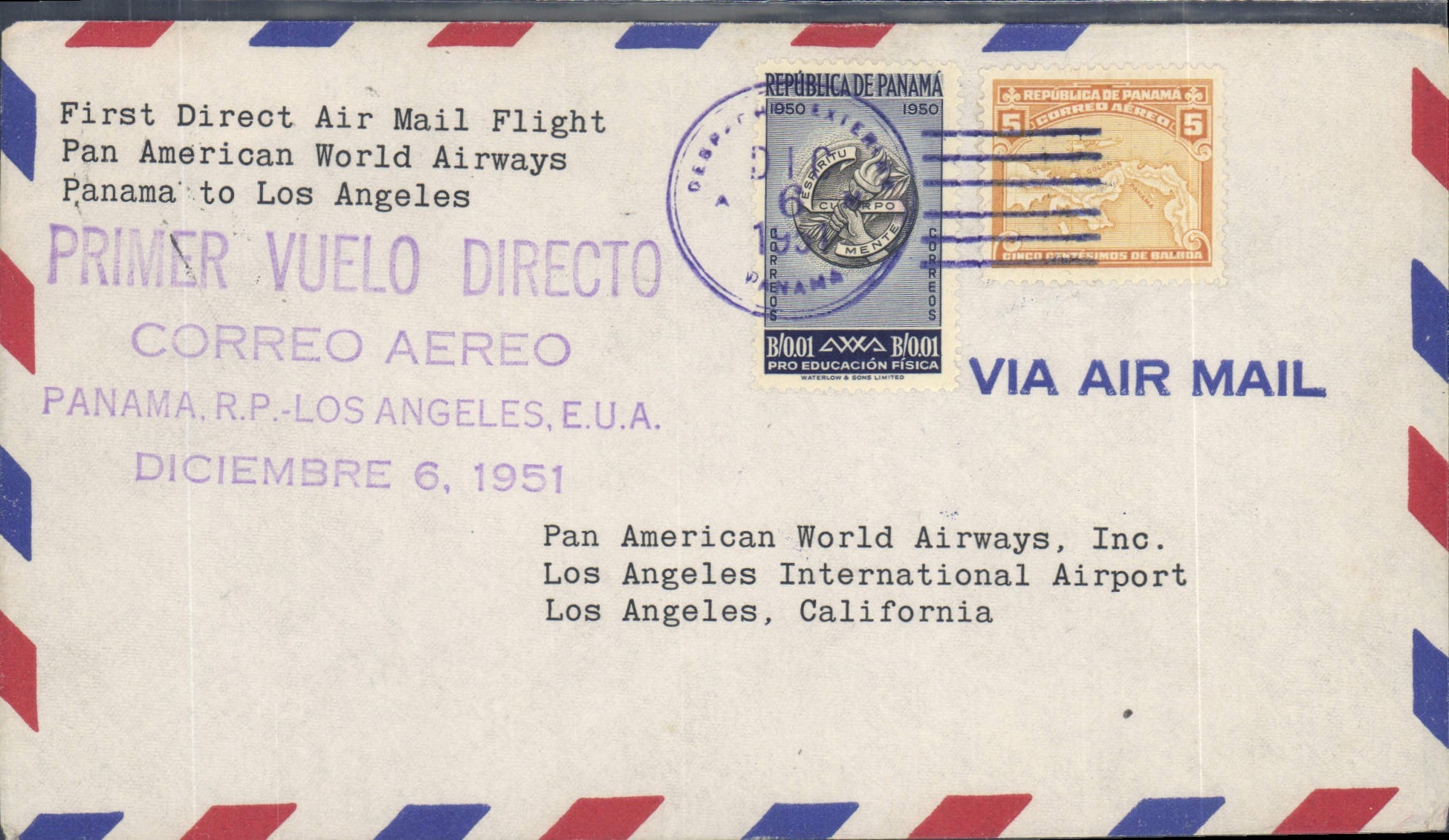 Letter Panama to Los Angeles 6 12 1951