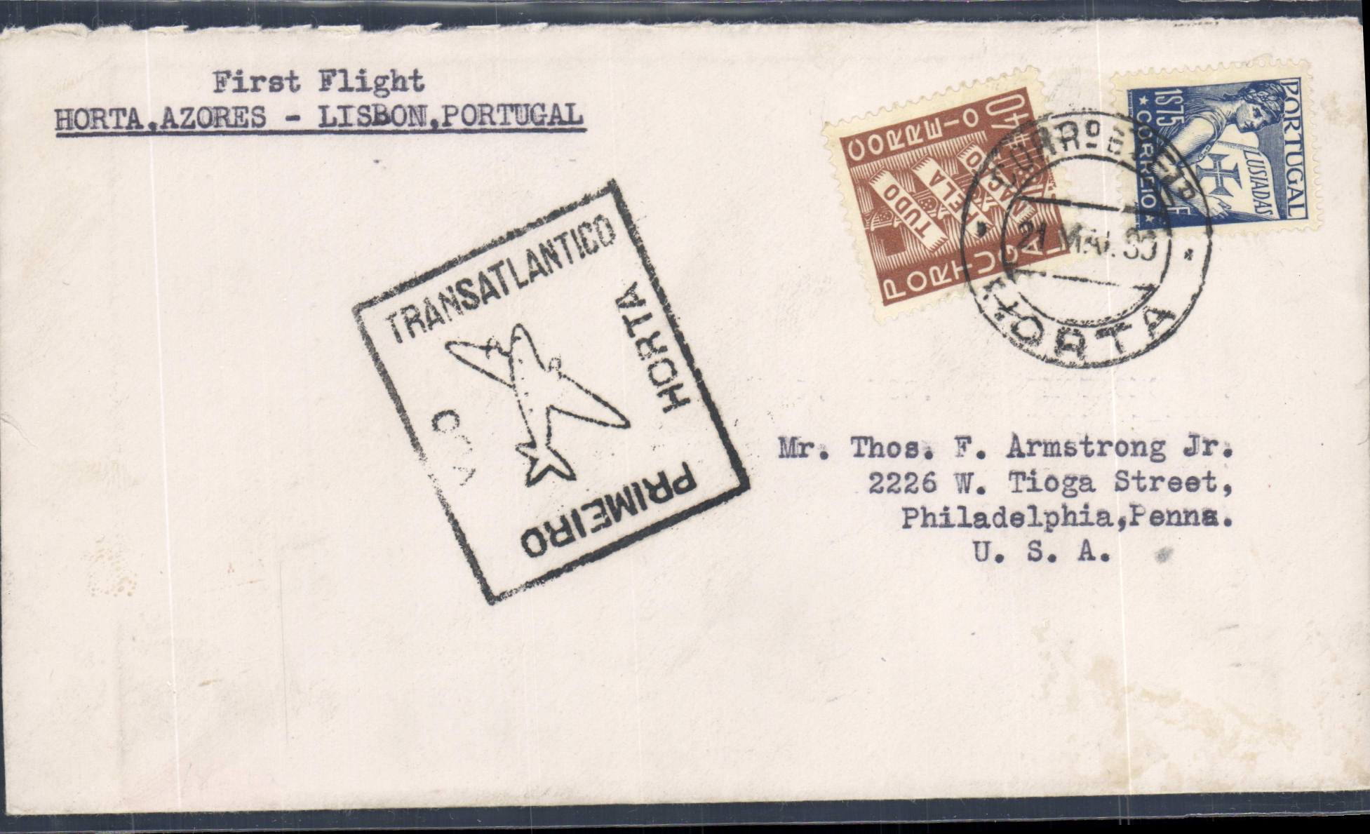 Lettre Portugal Horta Azores to Lisboa 21 5 1939